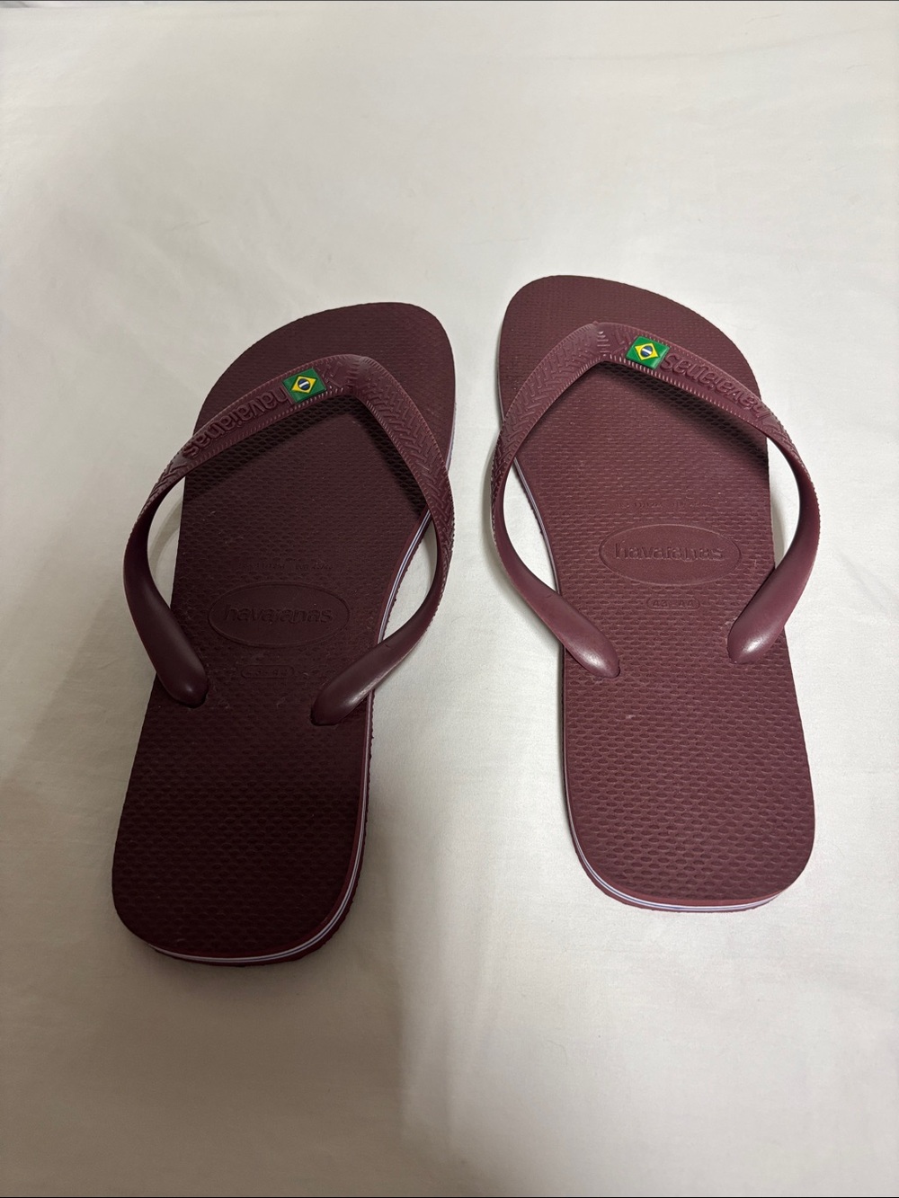 Havaianas Flip Flops in Deep Maroon with Brazilian Flag